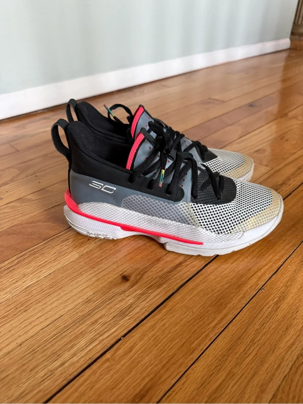 Under Armour Steph Curry Kids' Basketball Sneakers in Black, Gray & Coral